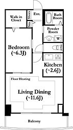 河田町ガーデン 13階1LDKの間取り