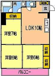 トレゾアマンション水前寺 4階3LDKの間取り