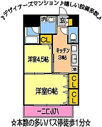 ビルド・ケアII 2階2Kの間取り