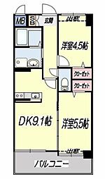 サンフェスタ帯山 8階2DKの間取り