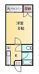 エクシード渡鹿 2階1Kの間取り