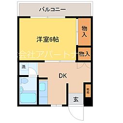 新屋敷ビル 5階1DKの間取り