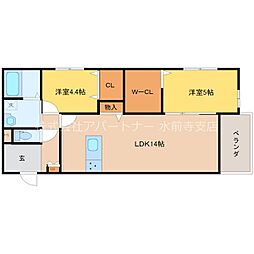 プランドール西原 2階2LDKの間取り