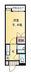 オリエンタル黒髪 3階1Kの間取り