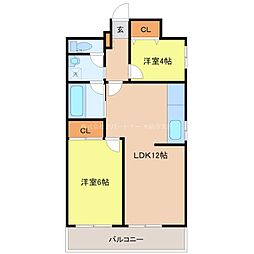 プレジデント水前寺 10階2LDKの間取り