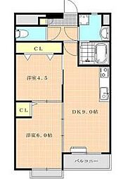 免疫ビルEXCI 3階2DKの間取り