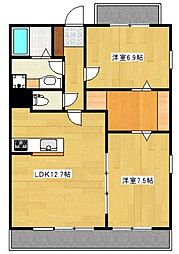 Spring長嶺南 1階2LDKの間取り