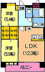 リュミエール健軍 6階2LDKの間取り