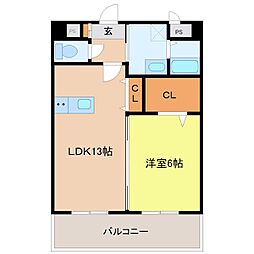 ルイス一番館 1LDKの間取図画像