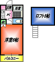 ツインヒルズ帯山 1Kの間取図画像