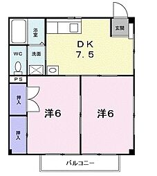 神戸市西神・山手線 湊川公園駅 徒歩15分の賃貸アパート 2階2DKの間取り