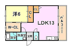 神戸市西神・山手線 名谷駅 徒歩30分の賃貸マンション 2階1LDKの間取り