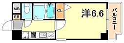 阪神本線 春日野道駅 徒歩6分の賃貸マンション 6階1Kの間取り