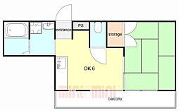 JR東海道・山陽本線 立花駅 徒歩4分の賃貸アパート 2階1DKの間取り