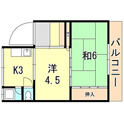 JR東海道・山陽本線 須磨海浜公園駅 徒歩9分の賃貸マンション 3階2DKの間取り