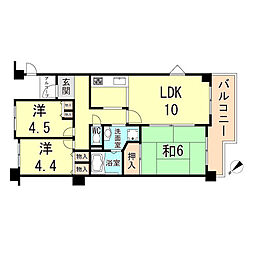 神鉄有馬線 長田駅 徒歩13分の賃貸マンション 4階3LDKの間取り
