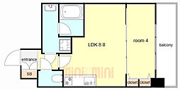 JR東西線 加島駅 徒歩10分の賃貸マンション 11階1LDKの間取り