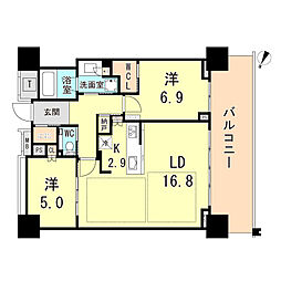 JR東海道・山陽本線 元町駅 徒歩15分の賃貸マンション 25階2LDKの間取り