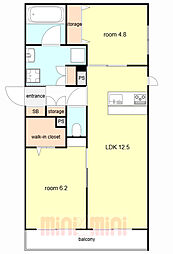 JR東海道・山陽本線 西明石駅 徒歩14分の賃貸マンション 2階2LDKの間取り