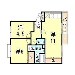 JR東海道・山陽本線 明石駅 バス14分 伊川谷小学校前下車 徒歩7分の賃貸マンション 3階2LDKの間取り