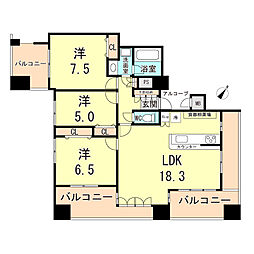 阪急神戸本線 神戸三宮駅 徒歩10分の賃貸マンション 9階3LDKの間取り