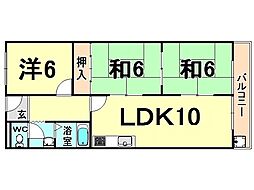 JR福知山線 塚口駅 徒歩10分の賃貸マンション 2階3LDKの間取り