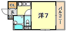 JR東海道・山陽本線 六甲道駅 徒歩7分の賃貸マンション 2階1Kの間取り