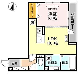 阪急神戸本線 武庫之荘駅 徒歩22分の賃貸アパート 3階1LDKの間取り