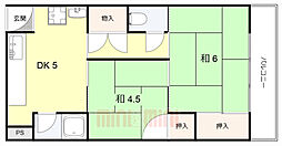 JR福知山線 伊丹駅 徒歩10分の賃貸マンション 4階2DKの間取り
