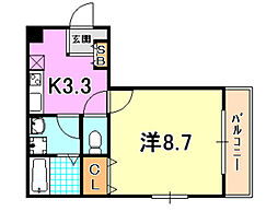 神戸市西神・山手線 大倉山駅 徒歩10分の賃貸マンション 1階1Kの間取り