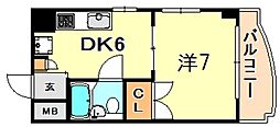JR東海道・山陽本線 灘駅 徒歩3分の賃貸マンション 5階1DKの間取り