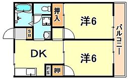 神戸市西神・山手線 名谷駅 徒歩10分の賃貸アパート 1階2DKの間取り