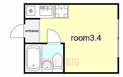 神戸市西神・山手線 湊川公園駅 徒歩13分の賃貸マンション 3階ワンルームの間取り