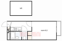 阪急神戸本線 武庫之荘駅 徒歩10分の賃貸アパート 2階1Kの間取り