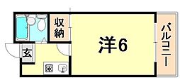 神戸市西神・山手線 湊川公園駅 徒歩10分の賃貸マンション 2階1Kの間取り