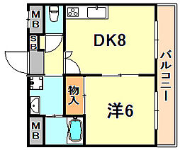 阪急神戸本線 春日野道駅 徒歩13分の賃貸マンション 2階1DKの間取り