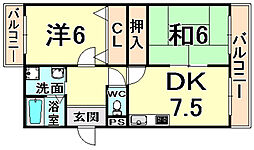 阪急神戸本線 塚口駅 徒歩13分の賃貸マンション 3階2DKの間取り