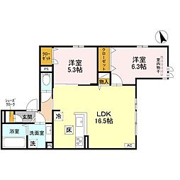 阪急神戸本線 塚口駅 徒歩10分の賃貸アパート 1階2LDKの間取り
