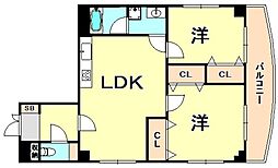神戸高速東西線 花隈駅 徒歩3分の賃貸マンション 4階2LDKの間取り