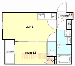 JR東海道・山陽本線 鷹取駅 徒歩5分の賃貸マンション 3階1LDKの間取り