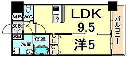 阪急神戸本線 春日野道駅 徒歩5分の賃貸マンション 13階1LDKの間取り