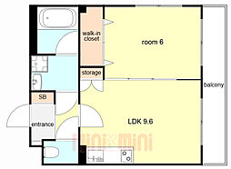 阪急神戸本線 王子公園駅 徒歩5分の賃貸マンション 2階1LDKの間取り