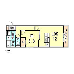 JR福知山線 塚口駅 徒歩18分の賃貸アパート 2階1LDKの間取り
