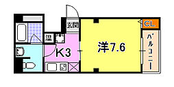 神戸高速東西線 花隈駅 徒歩2分の賃貸マンション 3階1Kの間取り