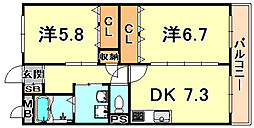 JR東海道・山陽本線 摩耶駅 徒歩6分の賃貸マンション 4階2DKの間取り