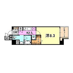 JR東海道・山陽本線 三ノ宮駅 徒歩11分の賃貸マンション 3階1Kの間取り