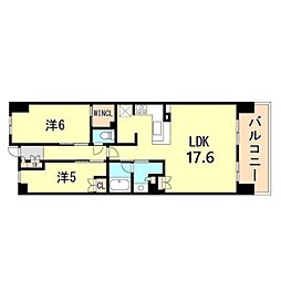 阪急神戸本線 神戸三宮駅 徒歩10分の賃貸マンション 15階2LDKの間取り