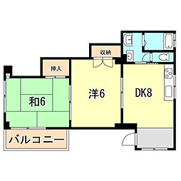 神戸高速東西線 高速神戸駅 徒歩5分の賃貸マンション 3階2DKの間取り