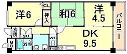 阪急神戸本線 塚口駅 徒歩15分の賃貸マンション 4階3DKの間取り