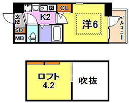 JR東海道・山陽本線 三ノ宮駅 徒歩2分の賃貸マンション 7階1Kの間取り